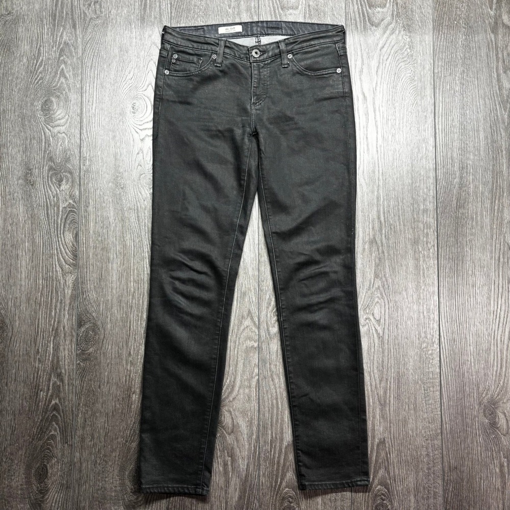 AG Adriano Goldschmied The Stilt Cigarette Leg Coated Black Jeans Size 28R